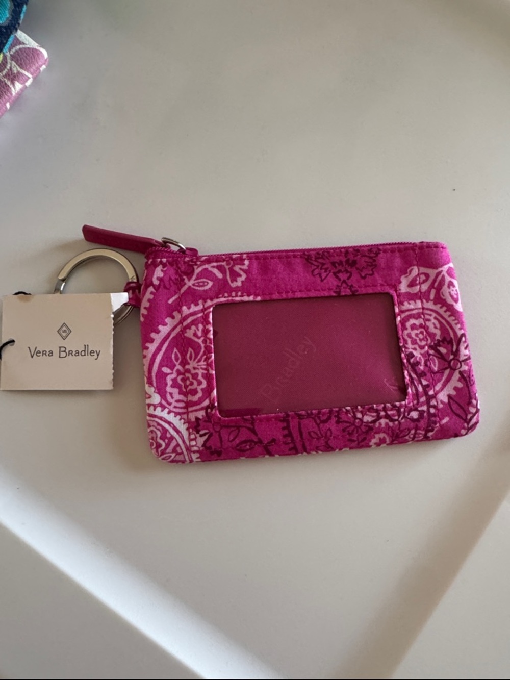 Vera Bradley Hot Pink Paisley ID Zip Pouch with Keyring